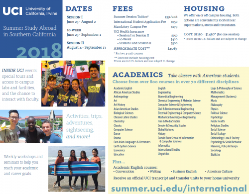 2018 University of California, Irvine (UCI) Summer Session Open Application on 1st March 2018